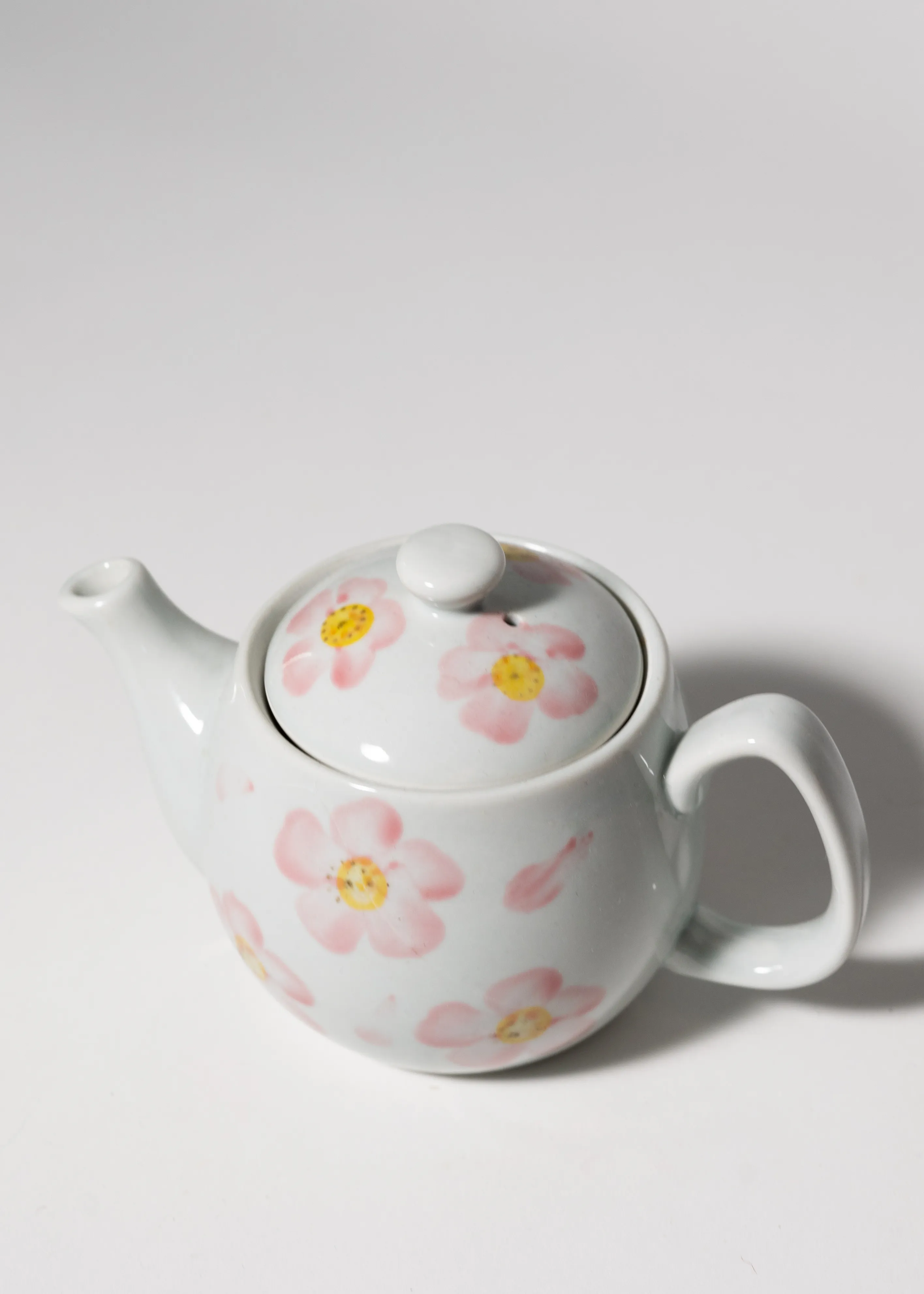 Small Ceramic Tea Pot with Painted Pink Flowers