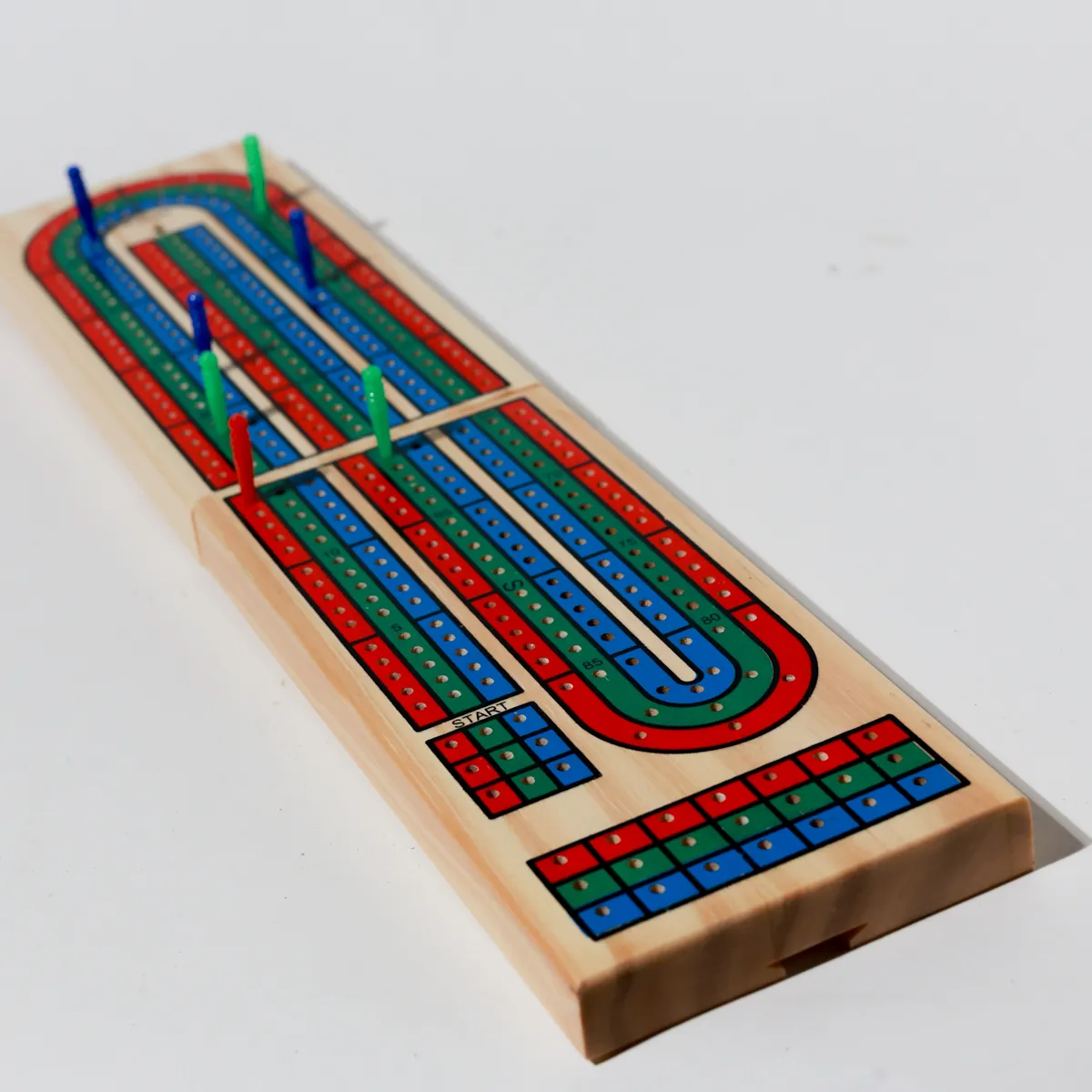 Vintage Wooden Three-Track Cribbage Board Game