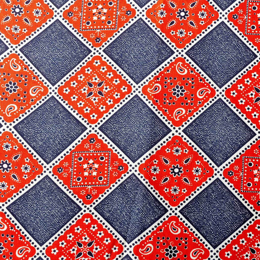 Vintage Fabric Blue and Red Big Checkers - 46" x 20"