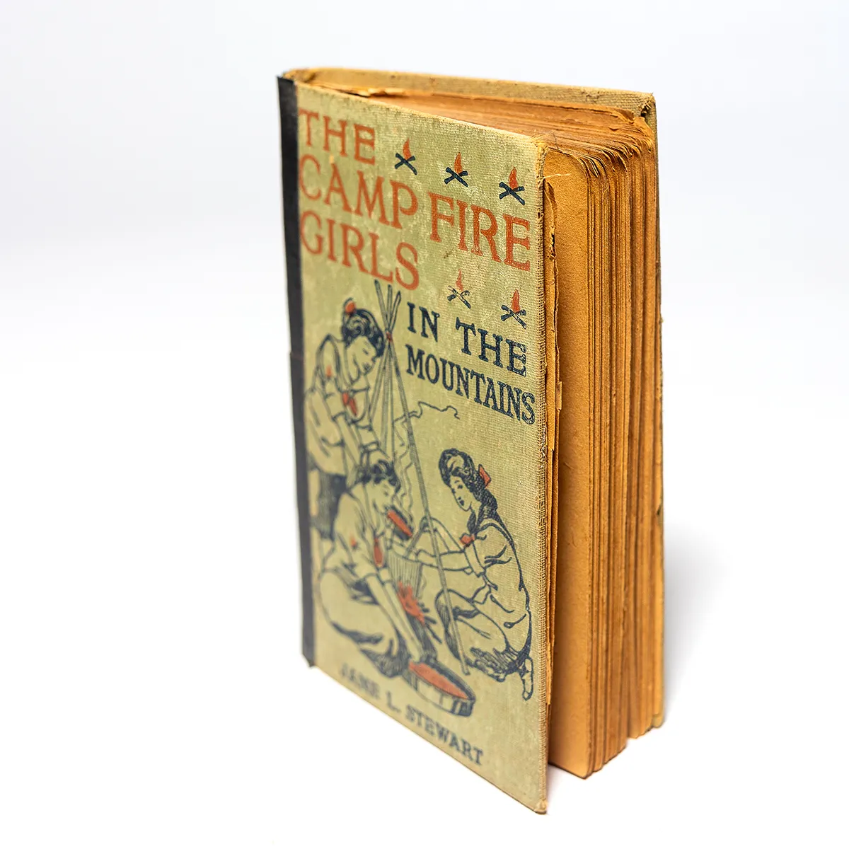 Vintage Fabric Covered Book The Camp Fire Girls in the mountains cool, light green - 7" x 4.75" x .75"