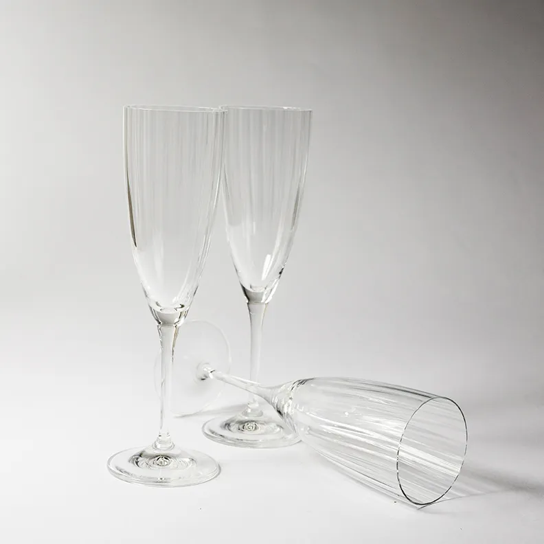 Ribbed Champagne Glasses Clear Glass