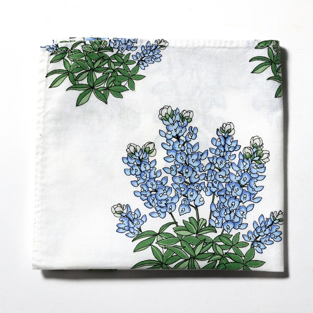 Handmade Blue and Green Bluebonnet Flower Fabric Cotton Napkins