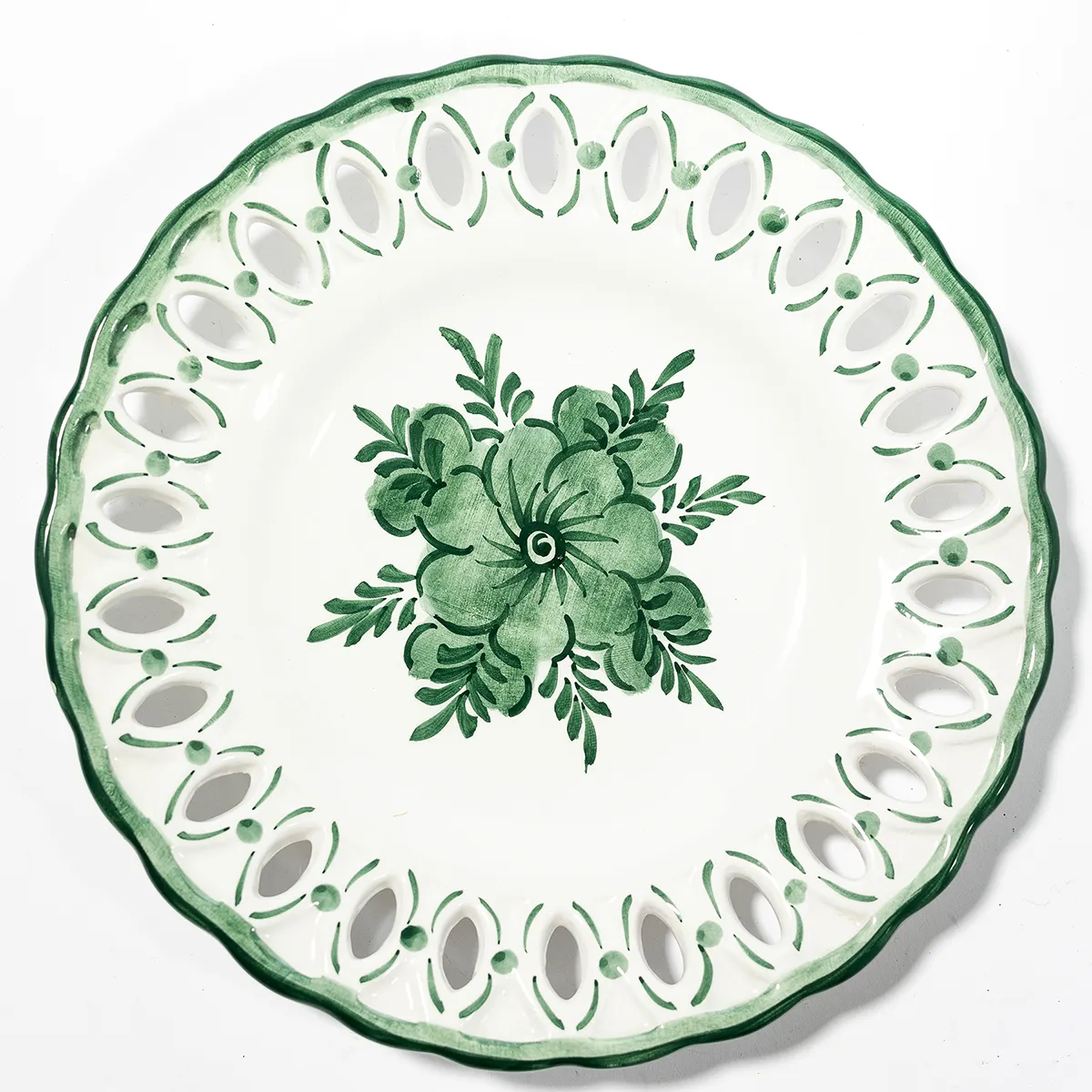  Reticulated Slotted Plate from Portugal Blue, Pink, Green and White - 7.75"
