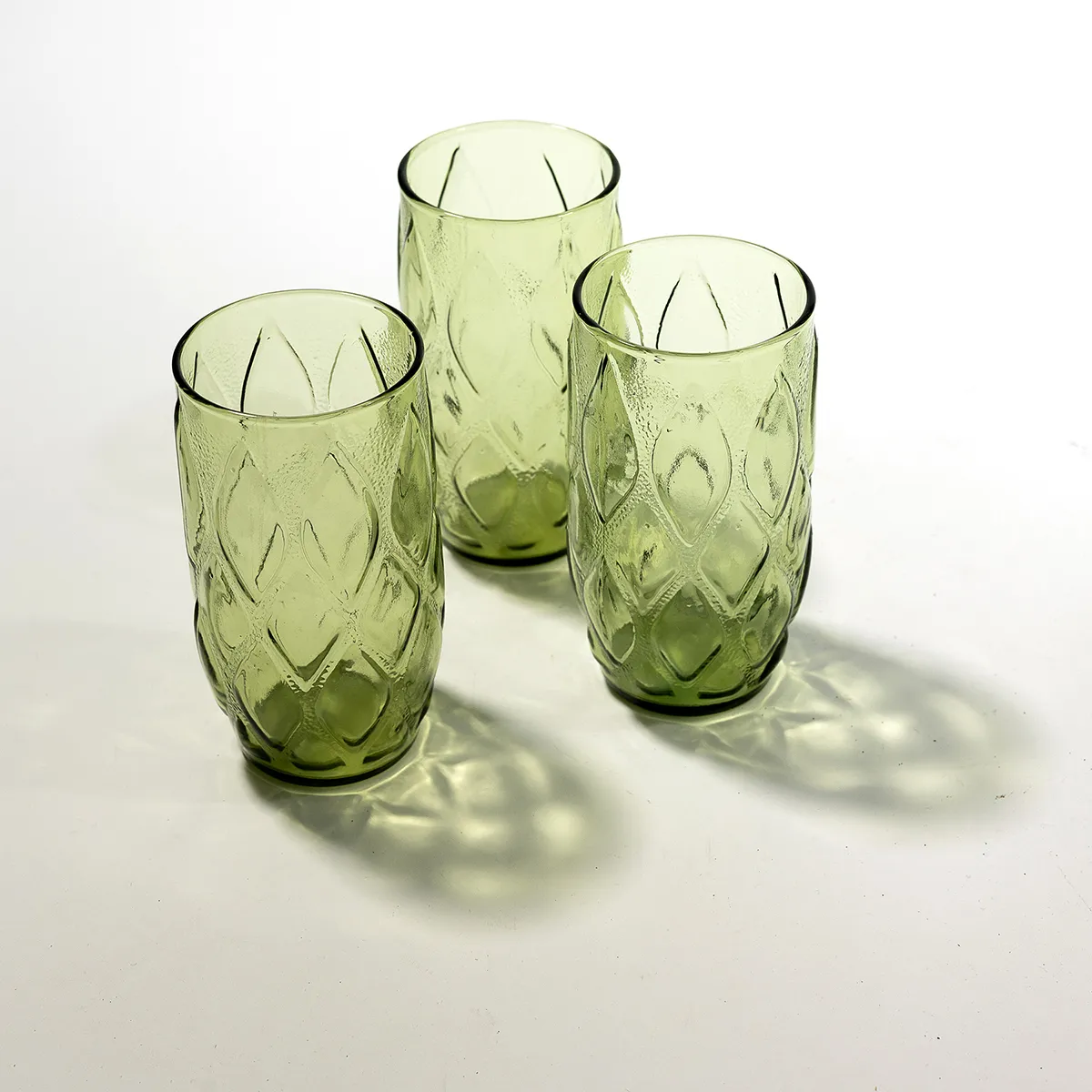 Clear Green Ice Tea Tumbler Madrid Pattern Diamond Textured Bubbles - 5" x 2.5"
