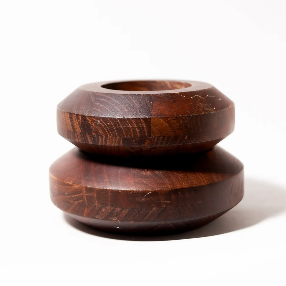 Danish Mid-Century Teak Turned Wood Candle Holders Pair, creative plating, unique plate