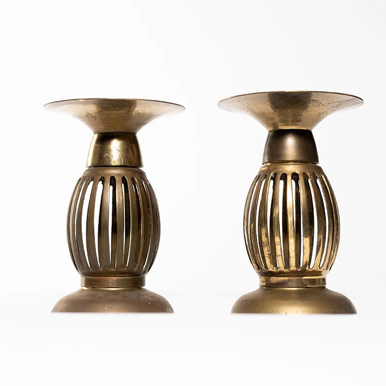 Vintage Large imposing Brass pillar candle holders - 7" x 5"