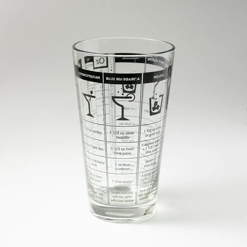 Pint Glass with Cocktail Recipes Printed on it - 6" x 3.5"