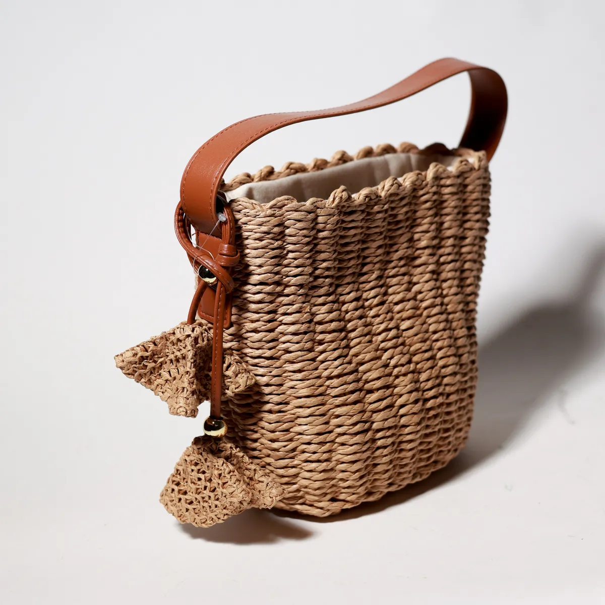 Bohemian Woven Straw Bucket Bag Raffia Tote