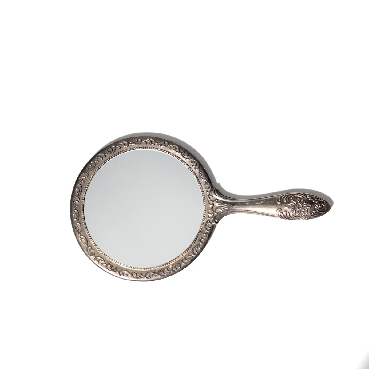 Heavy Detailed tarnished silver hand mirror