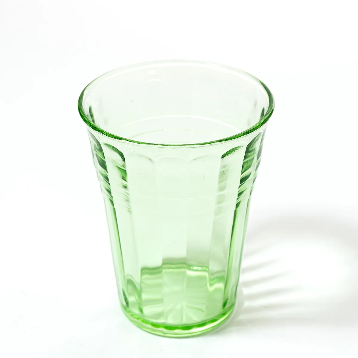 Vintage Hazel Atlas Moderntone Uranium Glass Juice Glass - glows - 4" x 3"