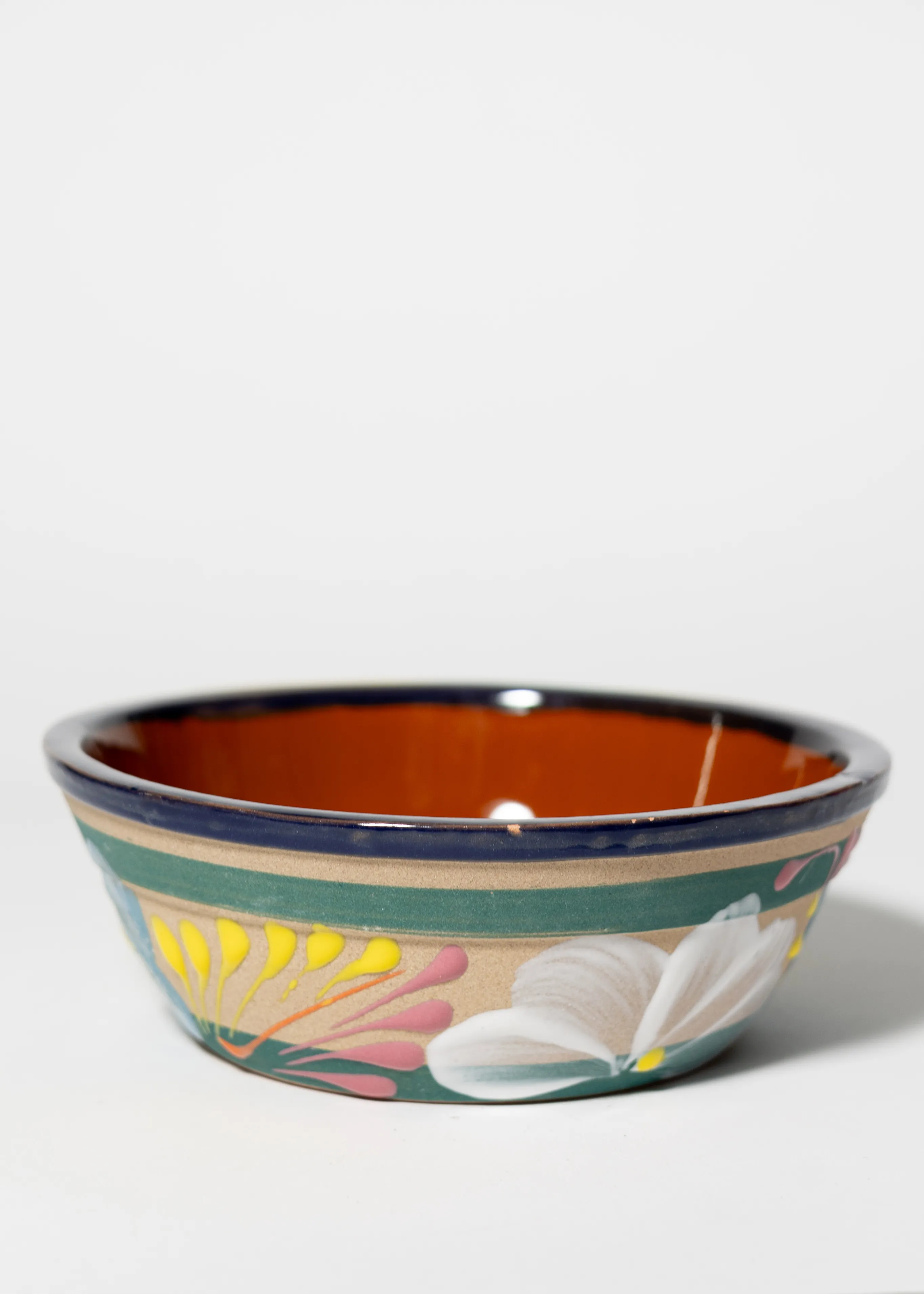 Redware Bowl from Mexico with Large non traditional Flower painted around the sides