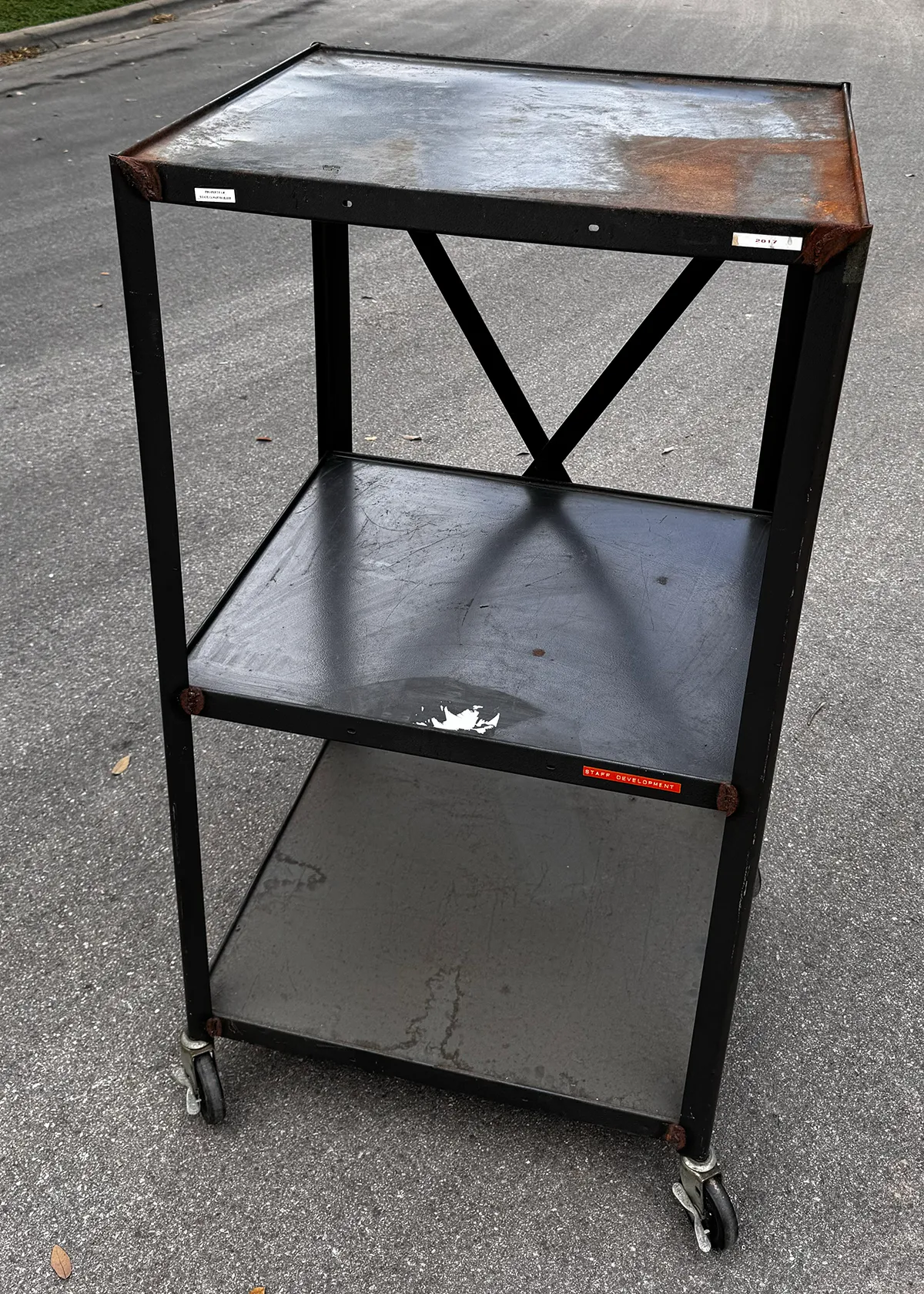 Used Black Rolling Media Cart