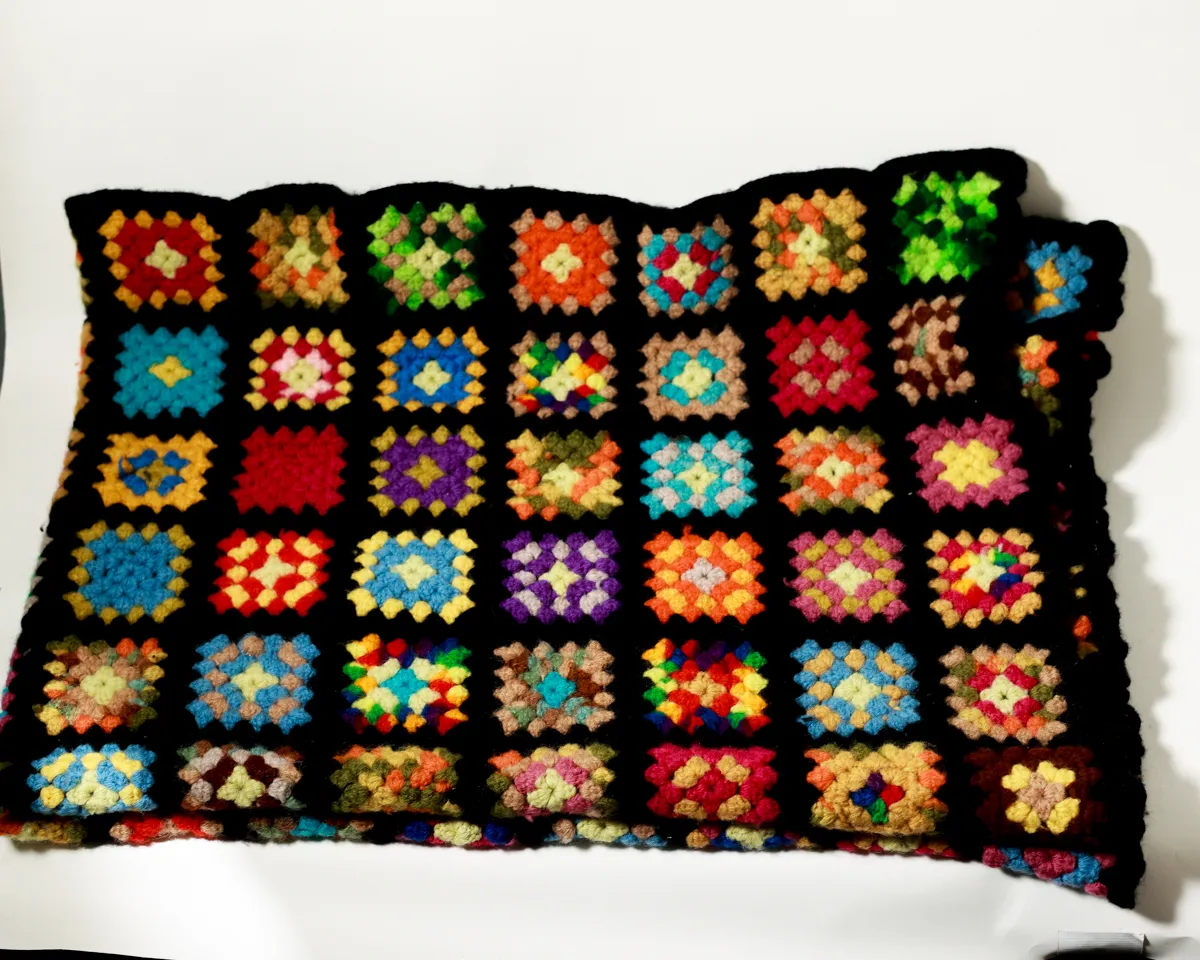 Vintage Multicolor Granny Square Crochet Afghan Blanket