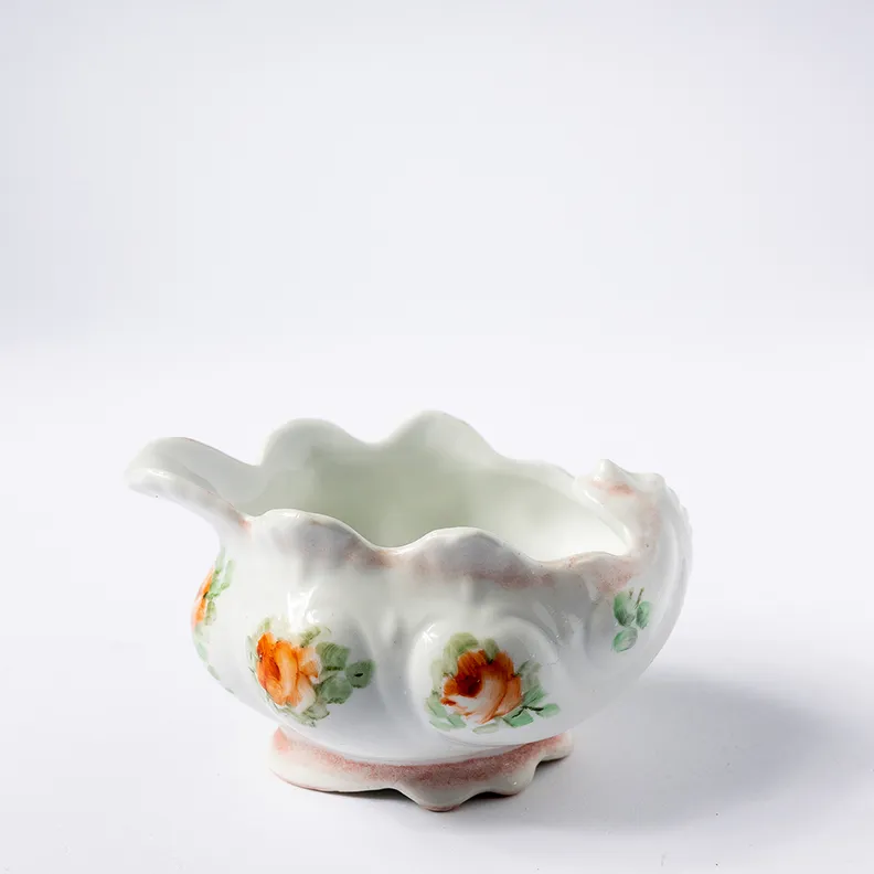 Fine China creamer White with Orange Roses - 2.5" x 4.5" 