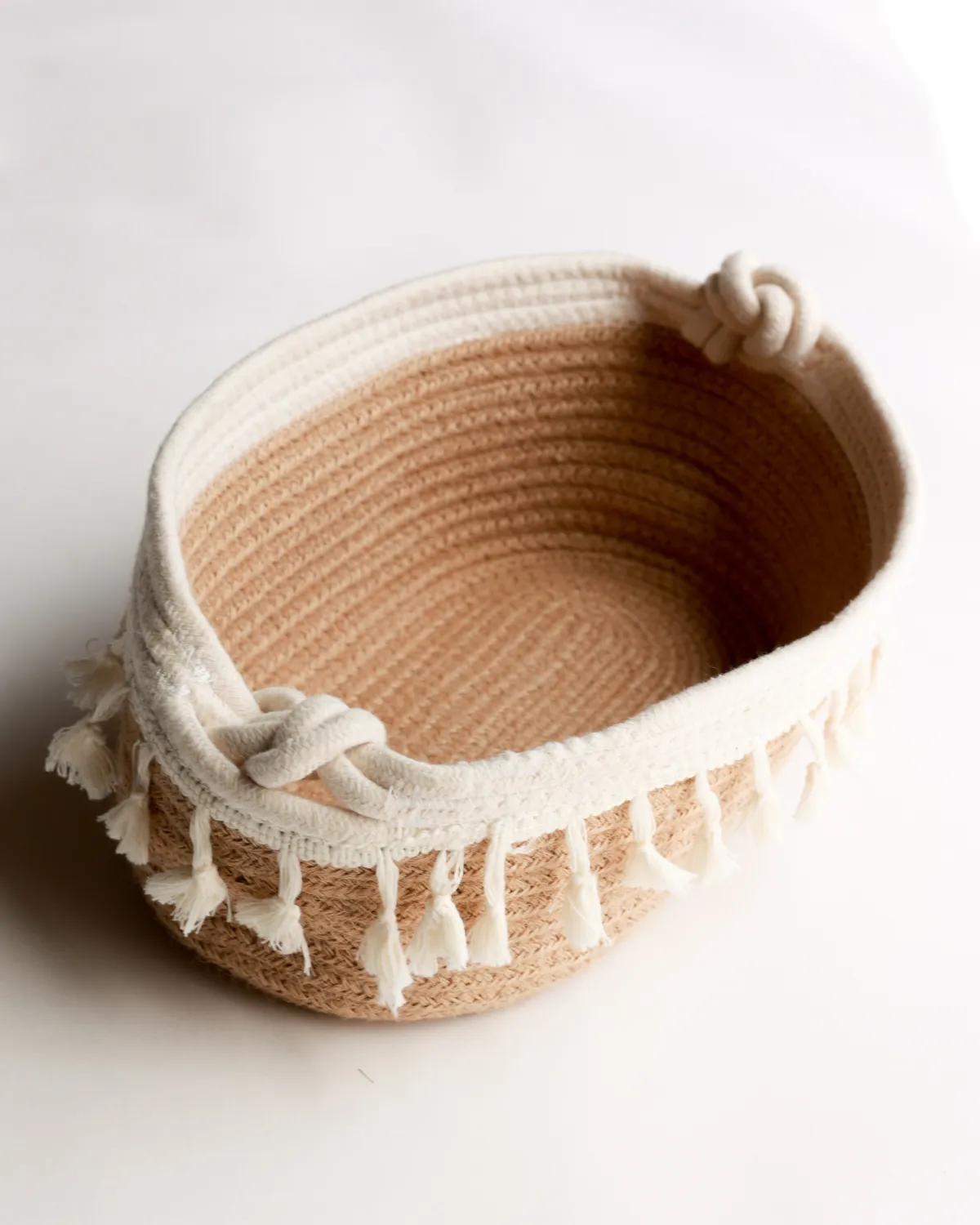 Boho Jute Cotton Rope Coiled Tassel Basket