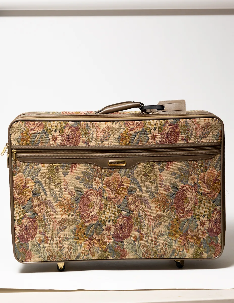 1990s Muted Color Floral Tapestry Suitcase by Jaguar