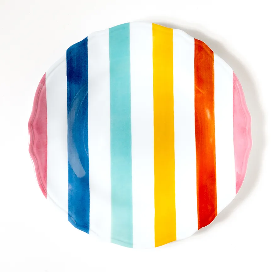 Plastic Plates Pink, Orange, Yellow, Aqua, Blue Stripes - 9"