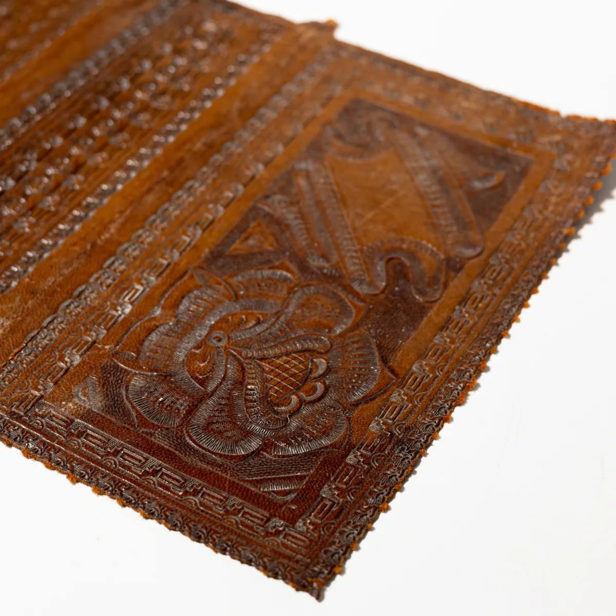 Antique Leather Portfolio Cover with Tooled Ornate Design
