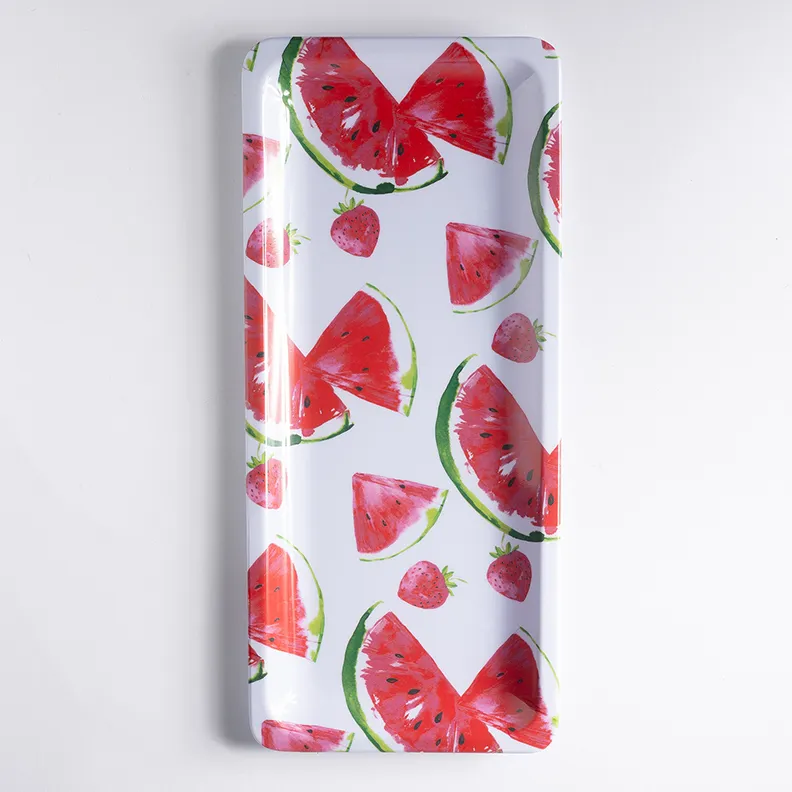 Summer Time Plastic Platter Watermelon Motif - 14.75" x 6.5" 