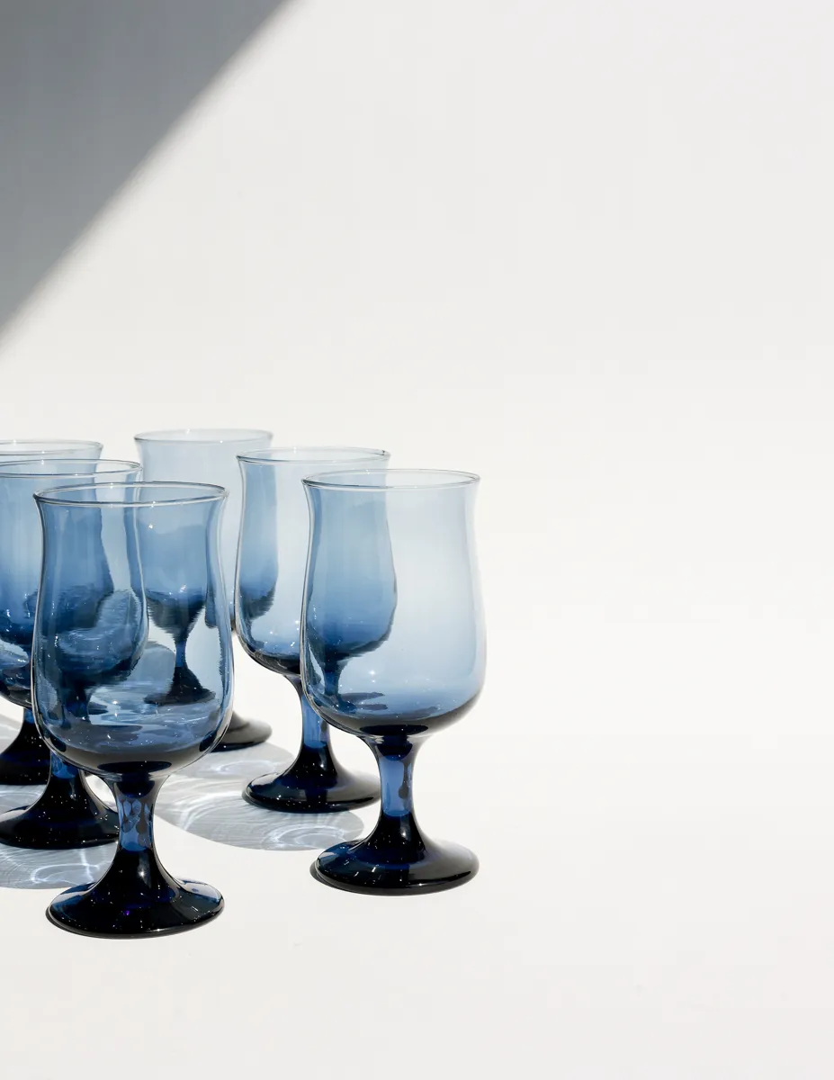 Vintage Libbey Connoisseur Dusky Blue Tulip Wine Glass 1970s