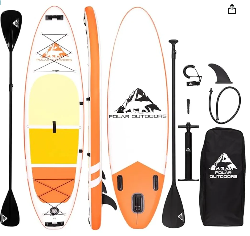 Polar Outdoors Inflatable Stand-up Paddle Board Yellow and Orange with Sunrise Motif