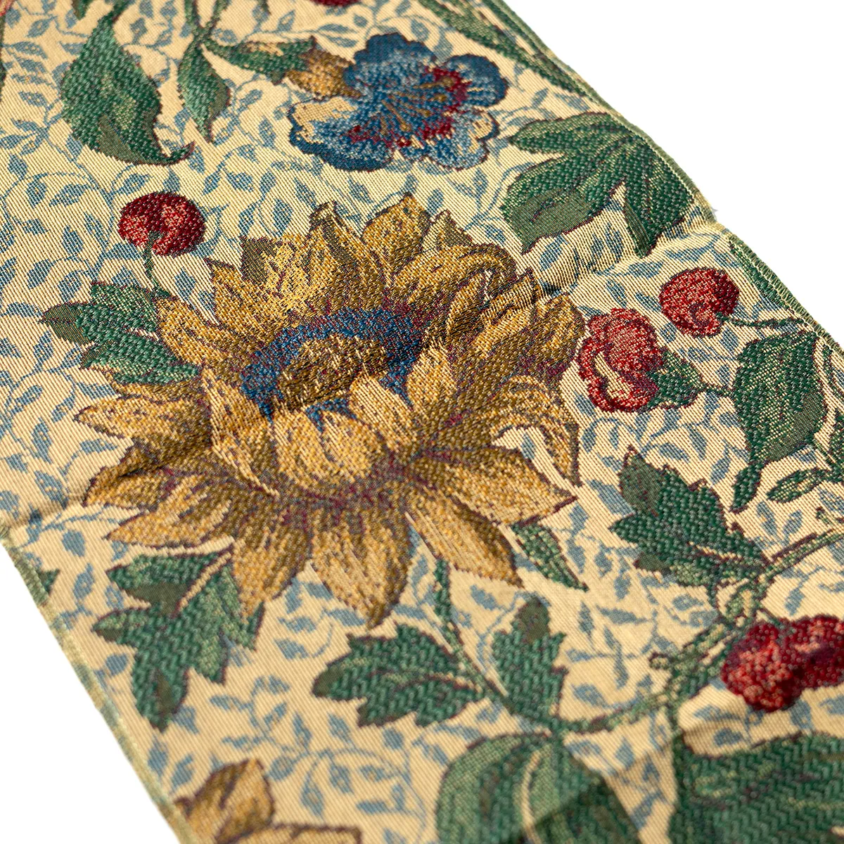 Fabric Remnant with Sunflower, pink and blue flowers and green leaves