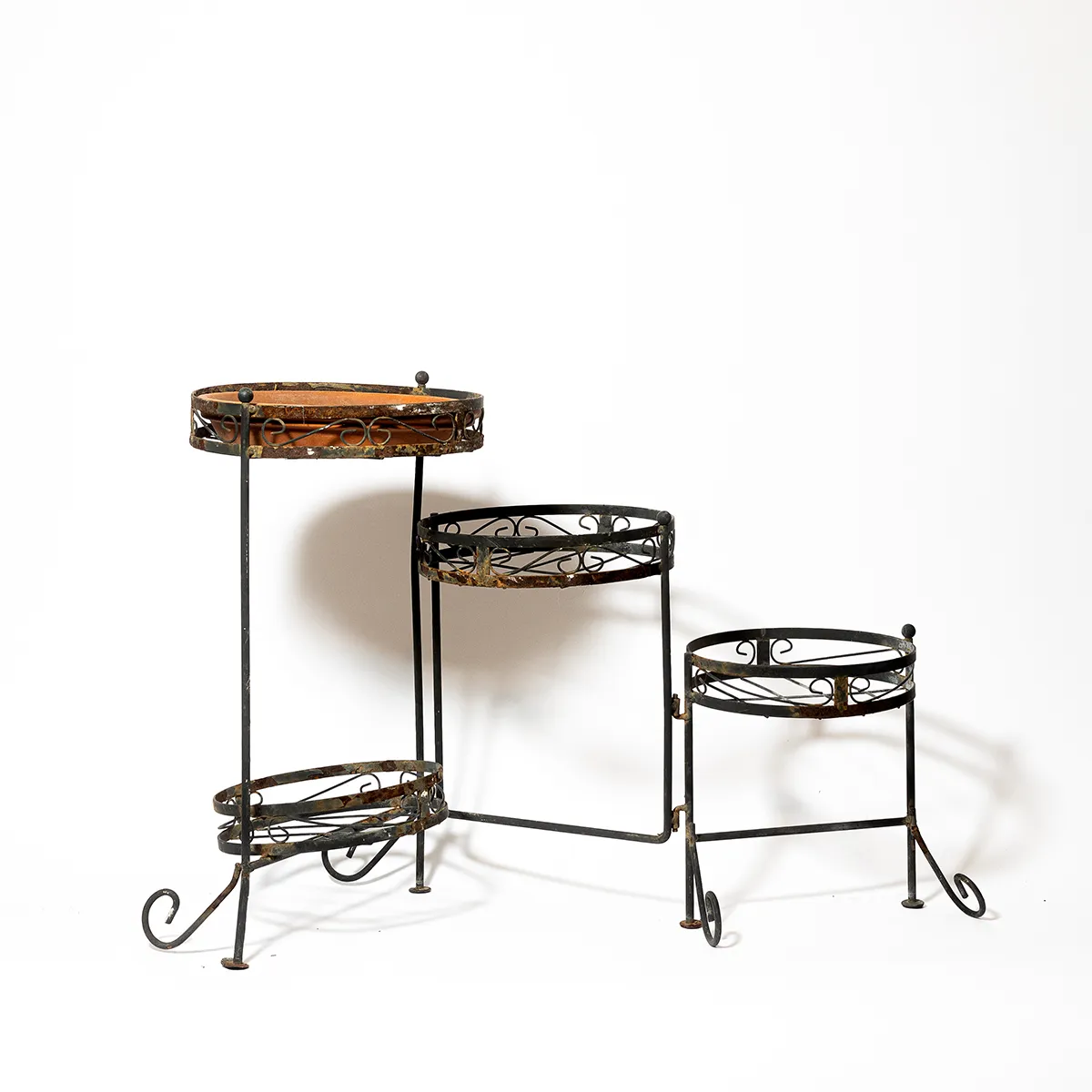 Vintage Black Metal Garden Plant Stand - 