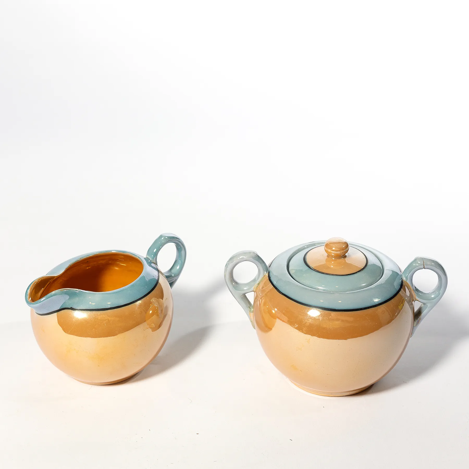 Hand Painted Lusterware Milk and Sugar Bowl - 3" x 5.25" - 3.75" x 6"