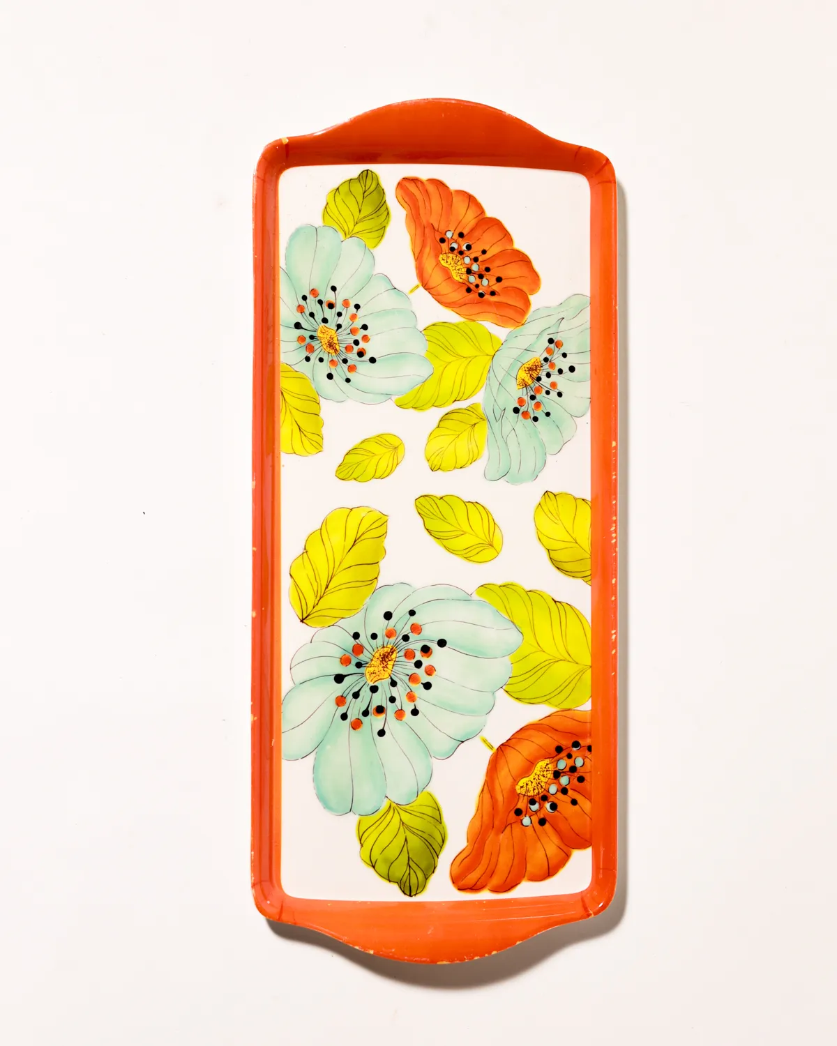 Mod Floral Ceramic Tray Retro Orange Vintage