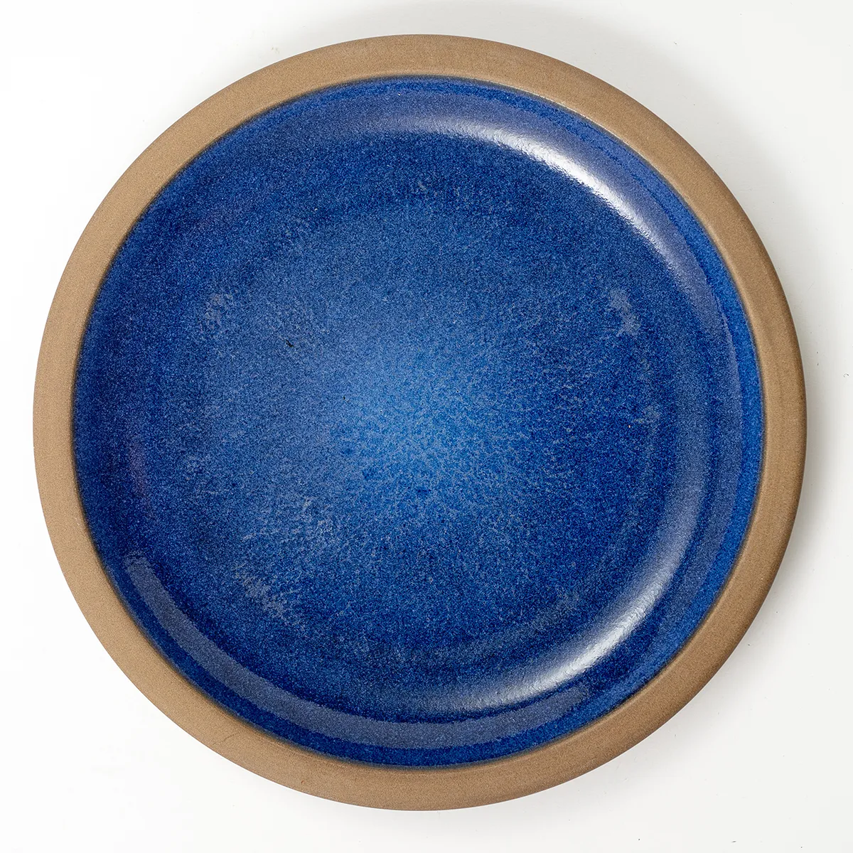 Mid Century Heath stone pottery dinner plate cobalt blue glazed finish with a nutmeg unglazed rim and back - 11.5"