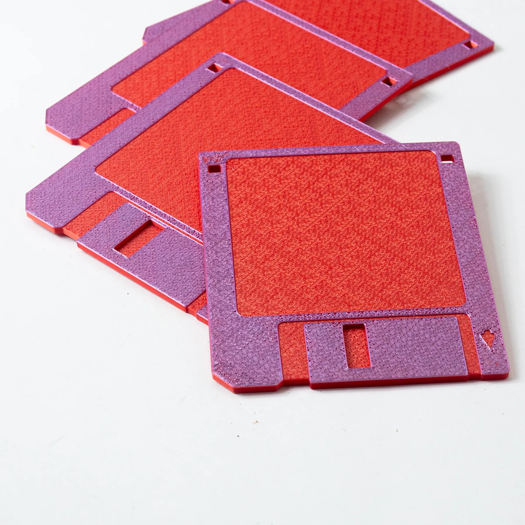 80s 3-D Printed Red and Purple Floppy Disc Themed Coasters - 3.5" x 4.25"