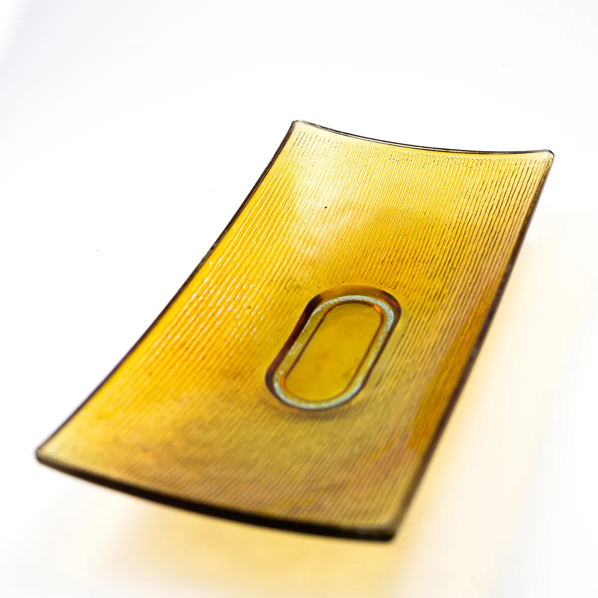 Vintage clear Gold Yellow Glass Platter - 16" x 8" 