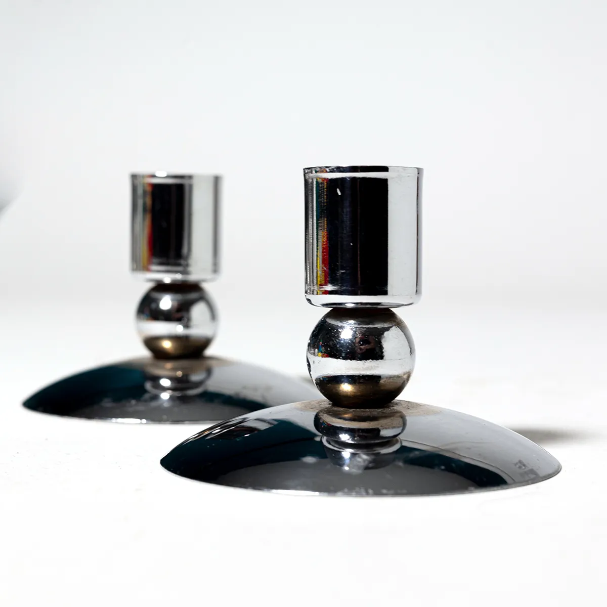 Silver colored Polished Tapered candle holder, Domed Base