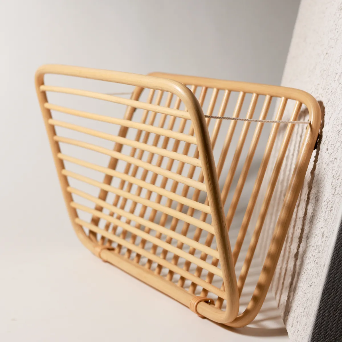 Mid-Century Boho Rattan Wall-Mounted Magazine Rack