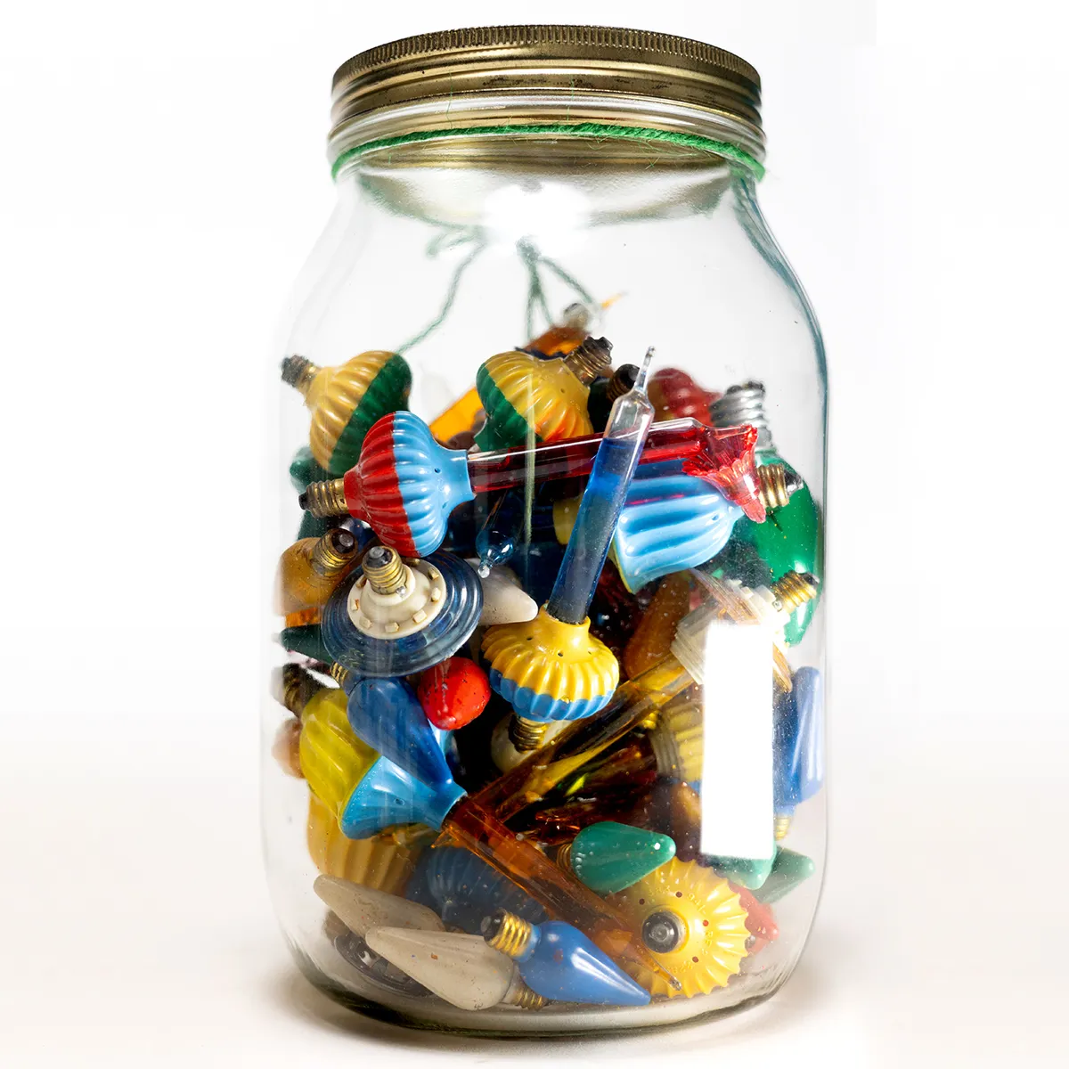 Large Clear Glass Jar Filled With Old Vintage Christmas Tree Bulbs garage, junk drawer, storage practicals