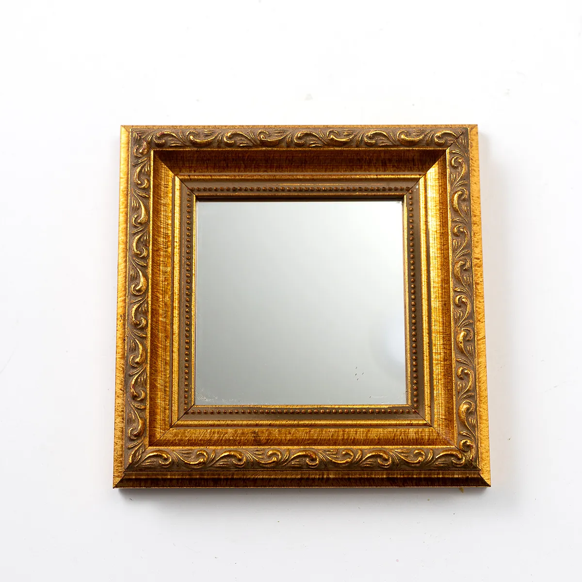 Vintage Gold leaf small square Mirror - 6.25" x 6.25"