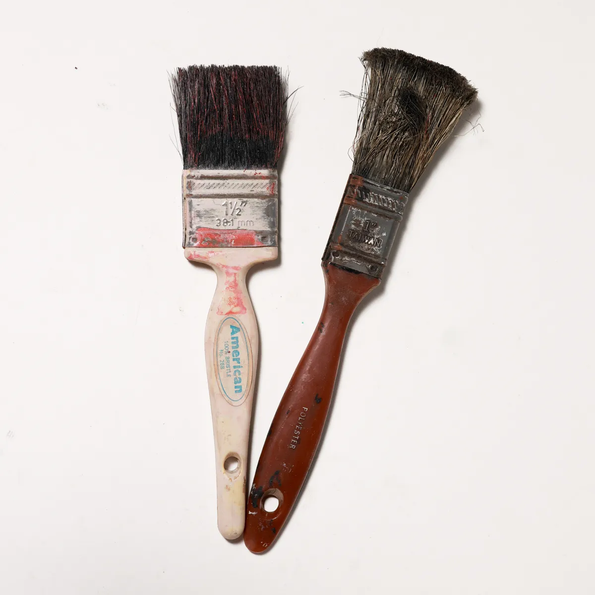 Vintage Used Worn Paintbrushes Artist Workshop Pair