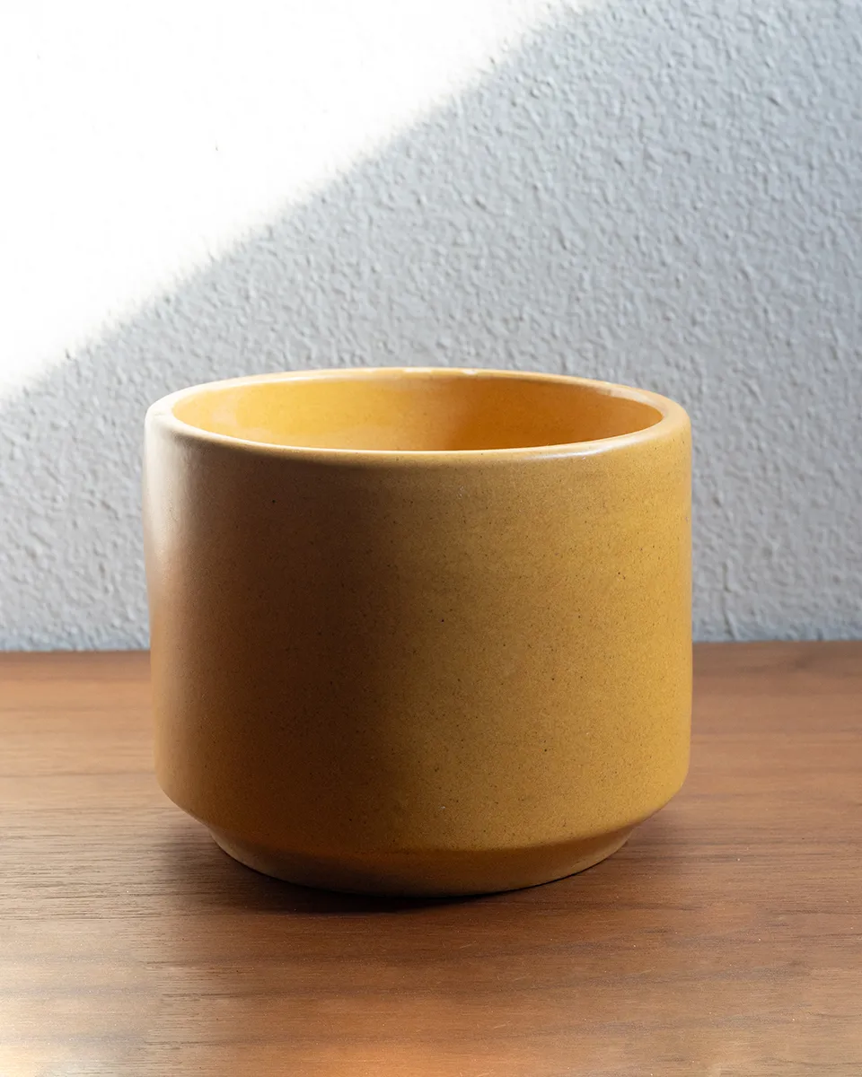 Shallow Wide Used Ceramic Houseplant pot - Yellow Gainey Ceramics AC-8 Flower Planter