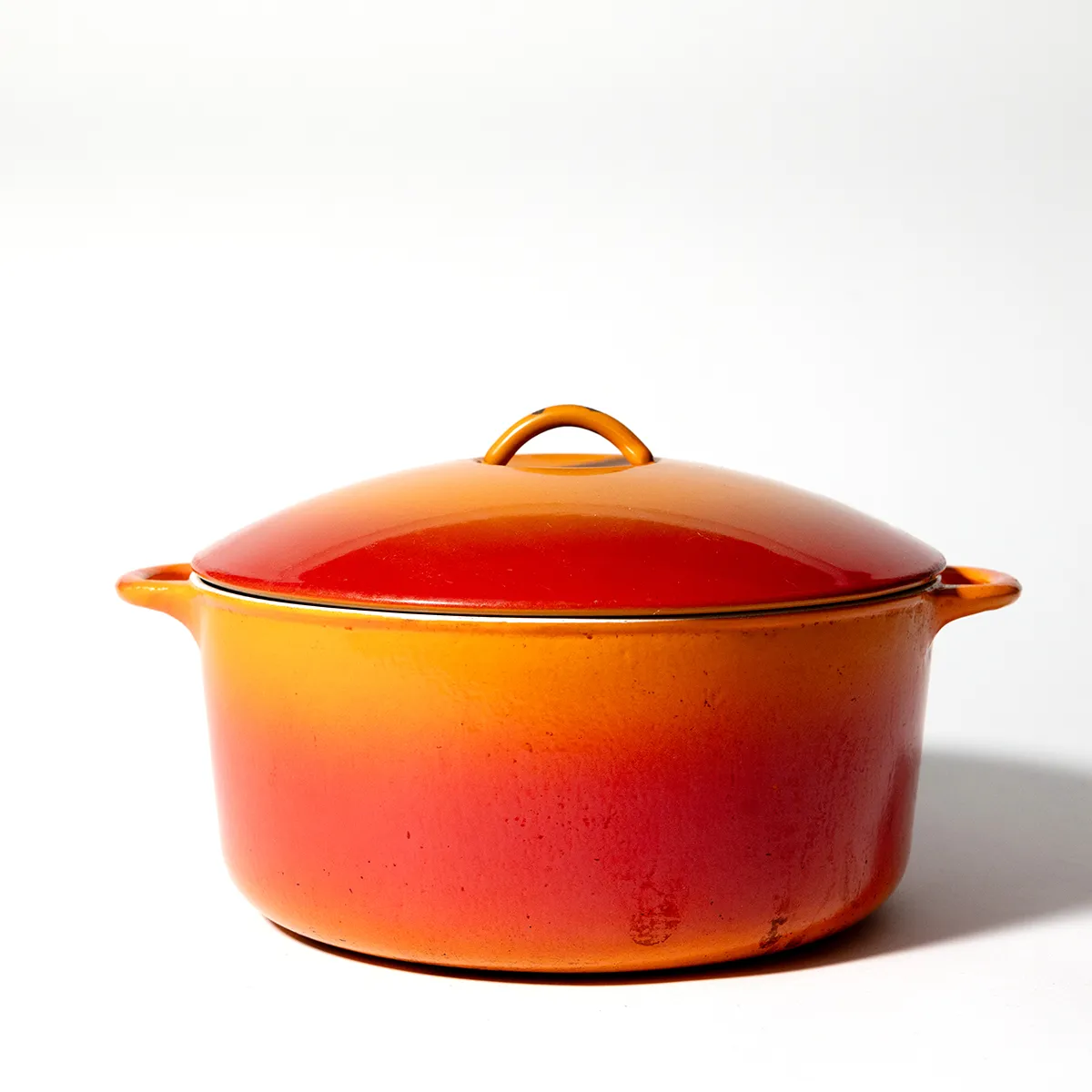 Vintage Weathered Patina Descoware Flame Orange 5 qt. Enamel Dutch Oven Belgium