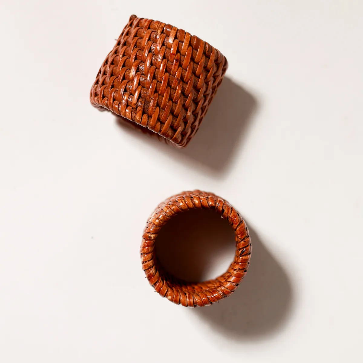 Handwoven Rattan Napkin Rings Rustic Boho Pair