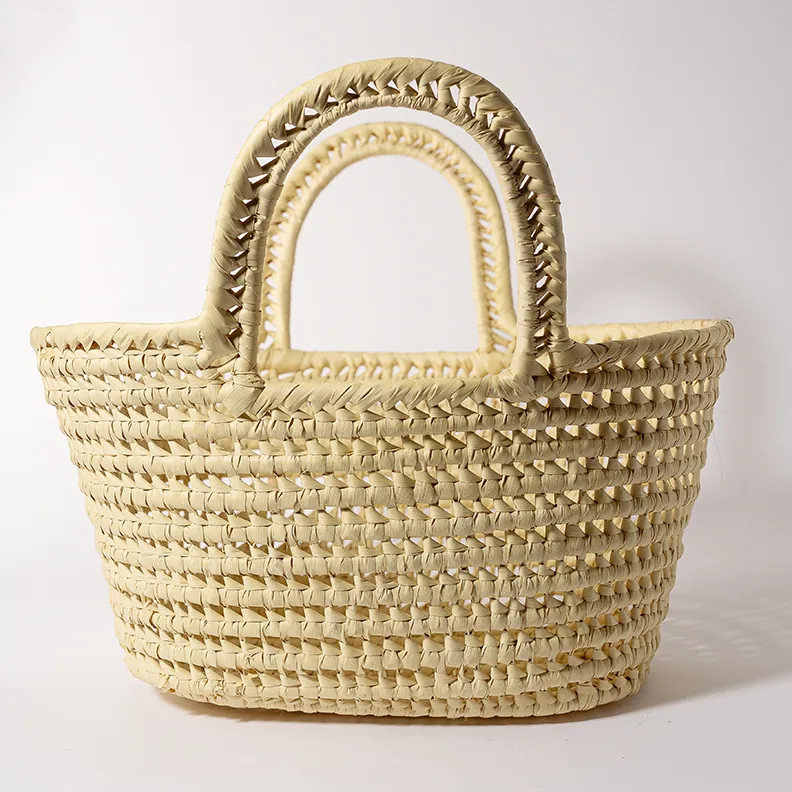 Cream colored Woven Wicker Beach Basket - 15" x 12" 