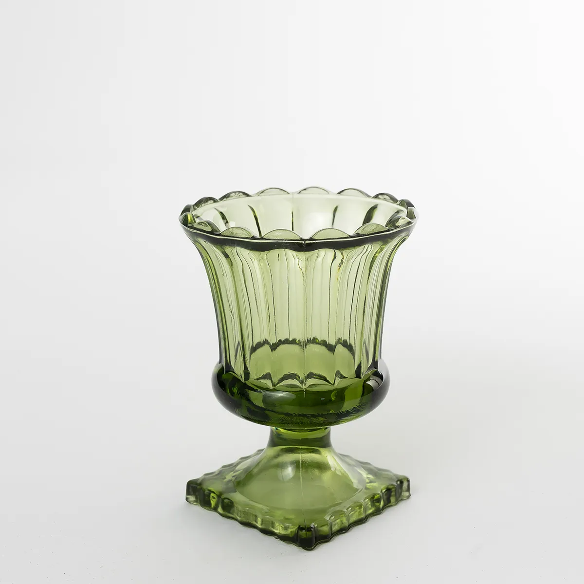 Green Pedestaled Short Flower Vase - 5.5" x 4.5"