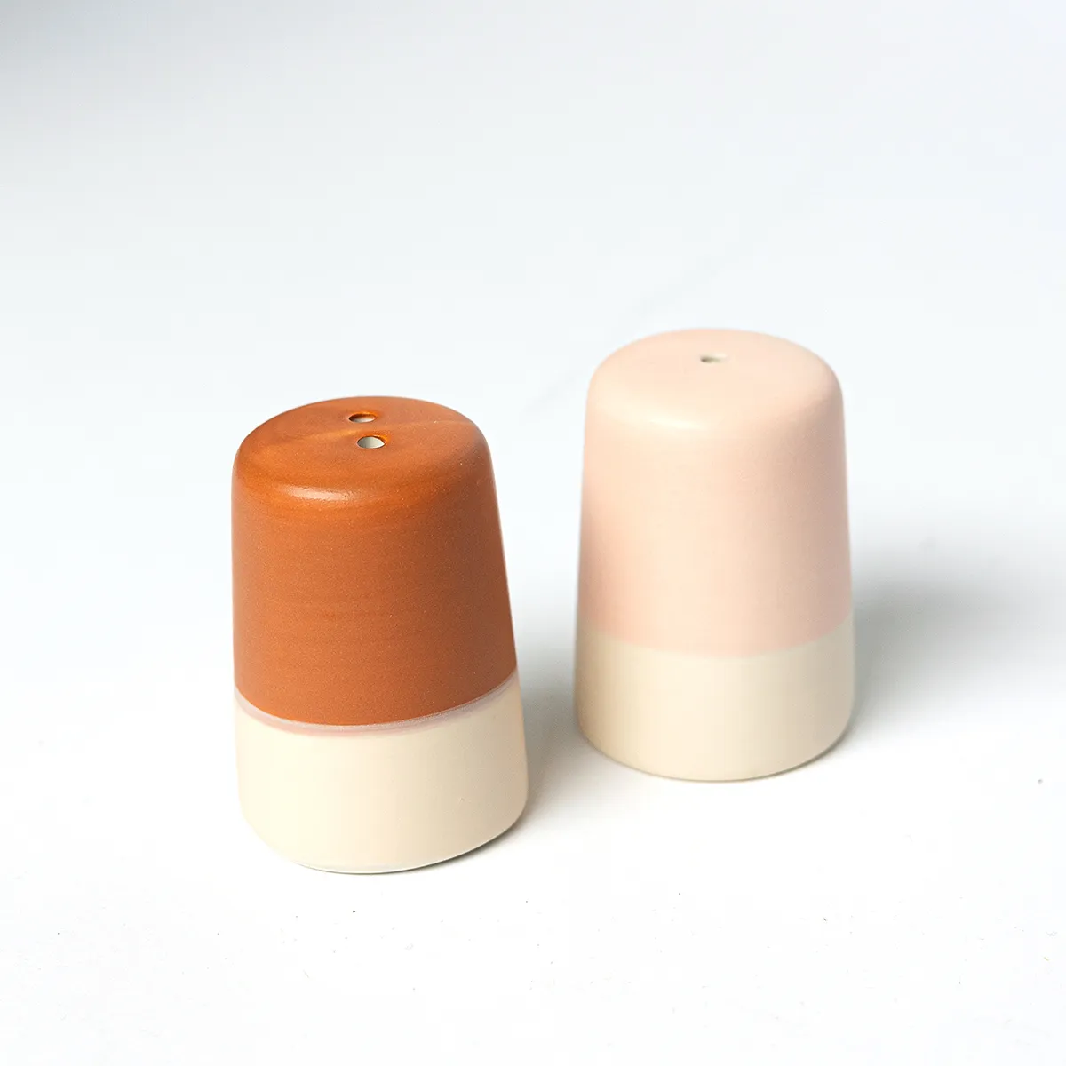 Kitchen Salt and Pepper Shakers: Ceramic Stoneware Brown and Pink Salt and Pepper Shakers