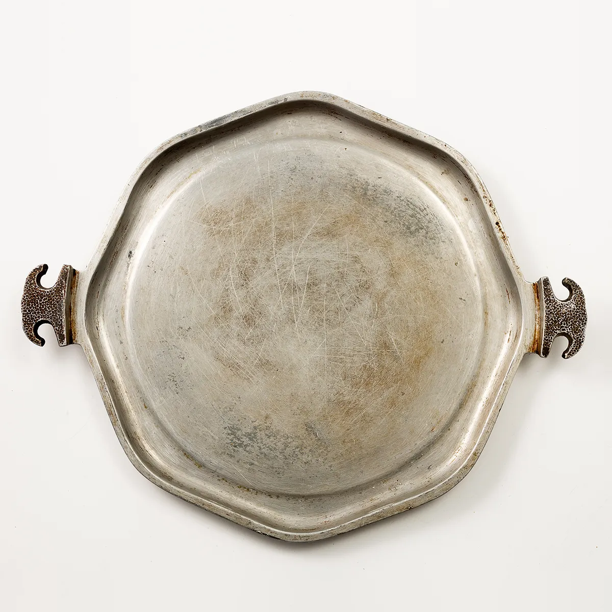 Farmhouse Rustic Hammered Aluminum Octagon Platter Tray 16.5 with handles - 13" 