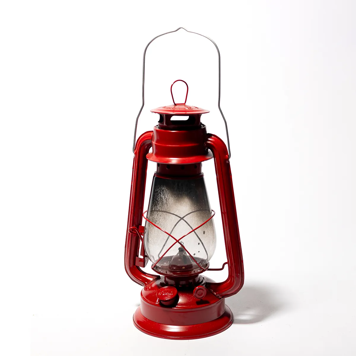 Bright Red Metal Stansport Hurricane Lantern with Glass Globe Kerosene Burning Camping Lamp