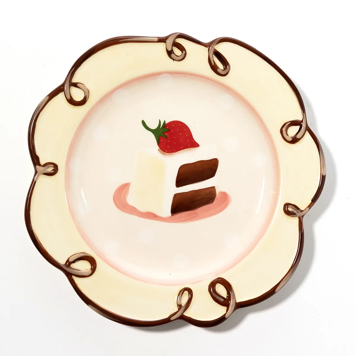 Dessert Plates With Cake or Hand Painted Sundae Just Desserts Hand Painted Plates - Vintage Beige, Brown and Red - 