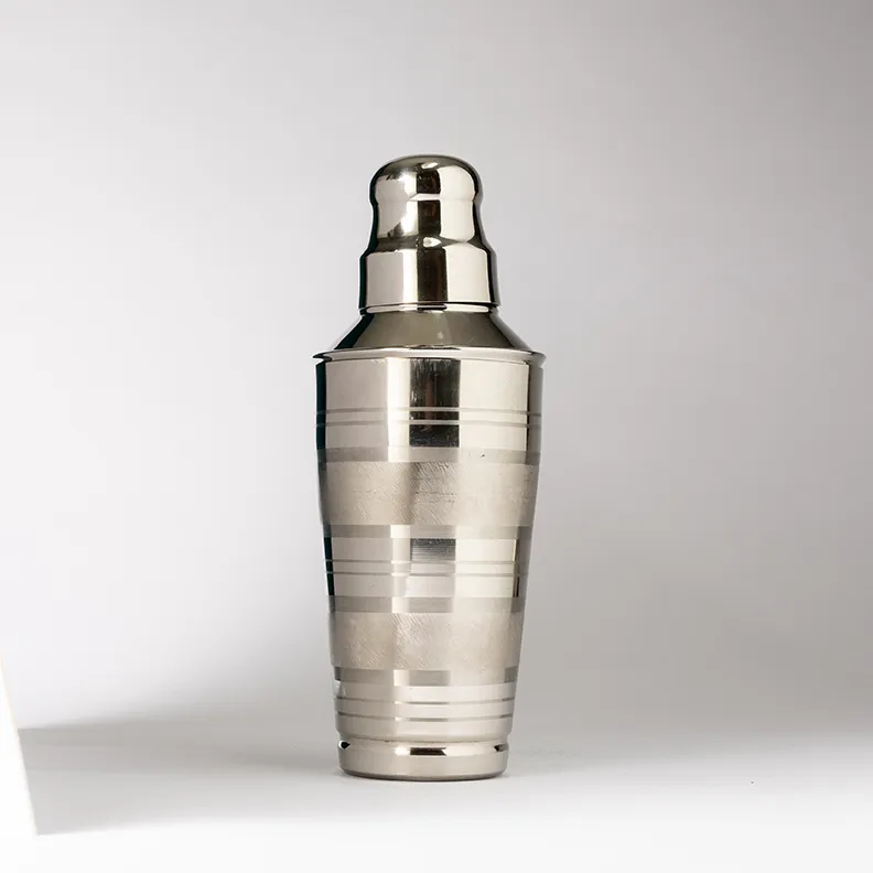 Vintage Silver Striped Cocktail Shaker - 9" x 3"