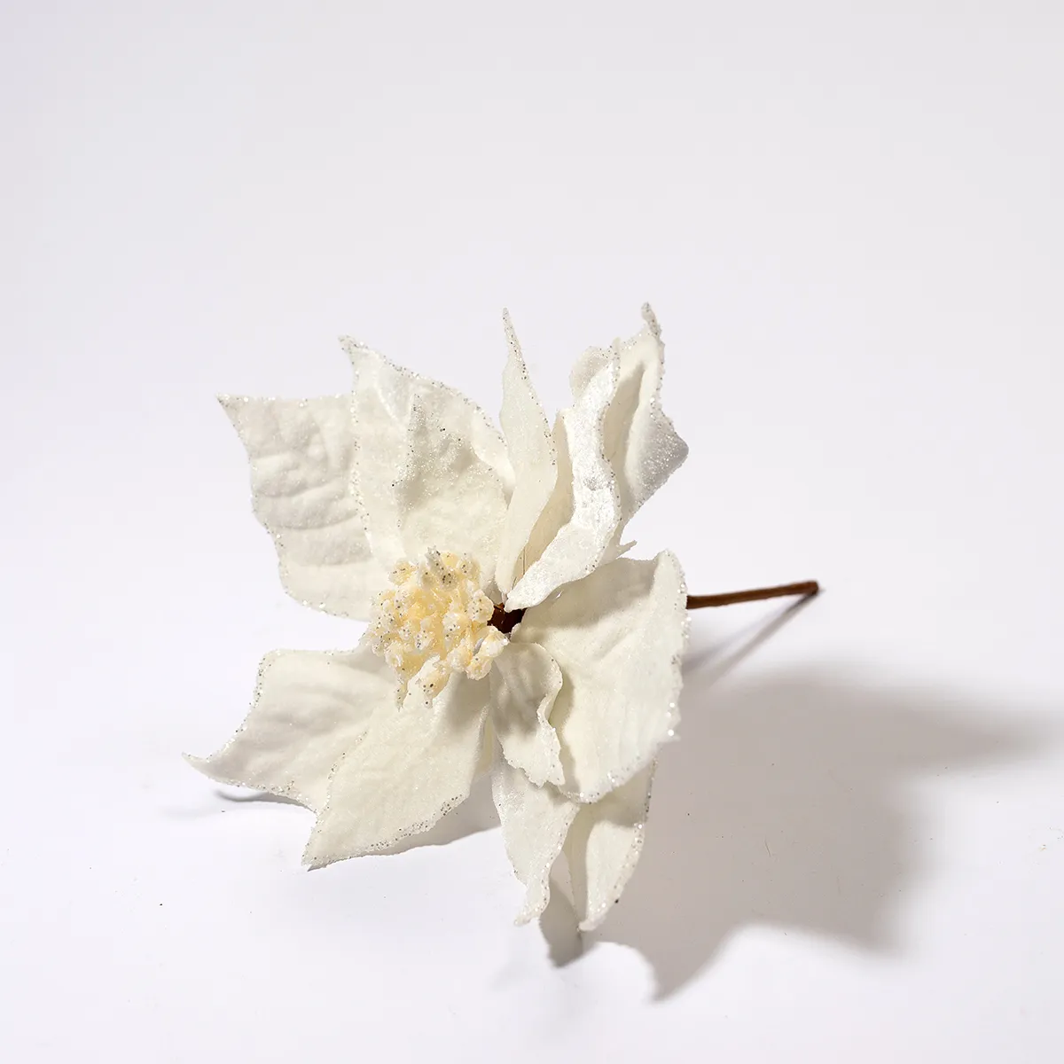 White Velvet Magnolia Flower with Glitter artificial