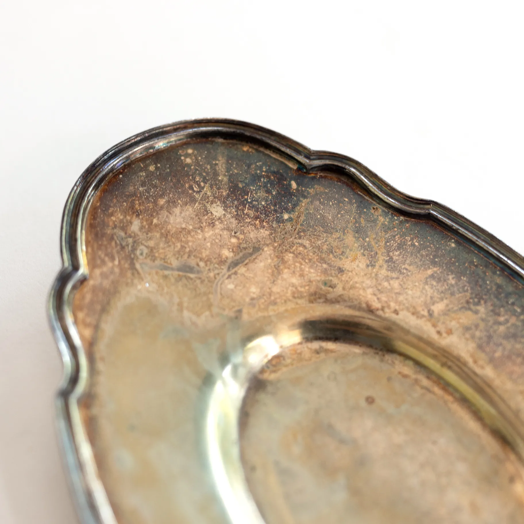 Tarnished Silver Scalloped Oval Dish