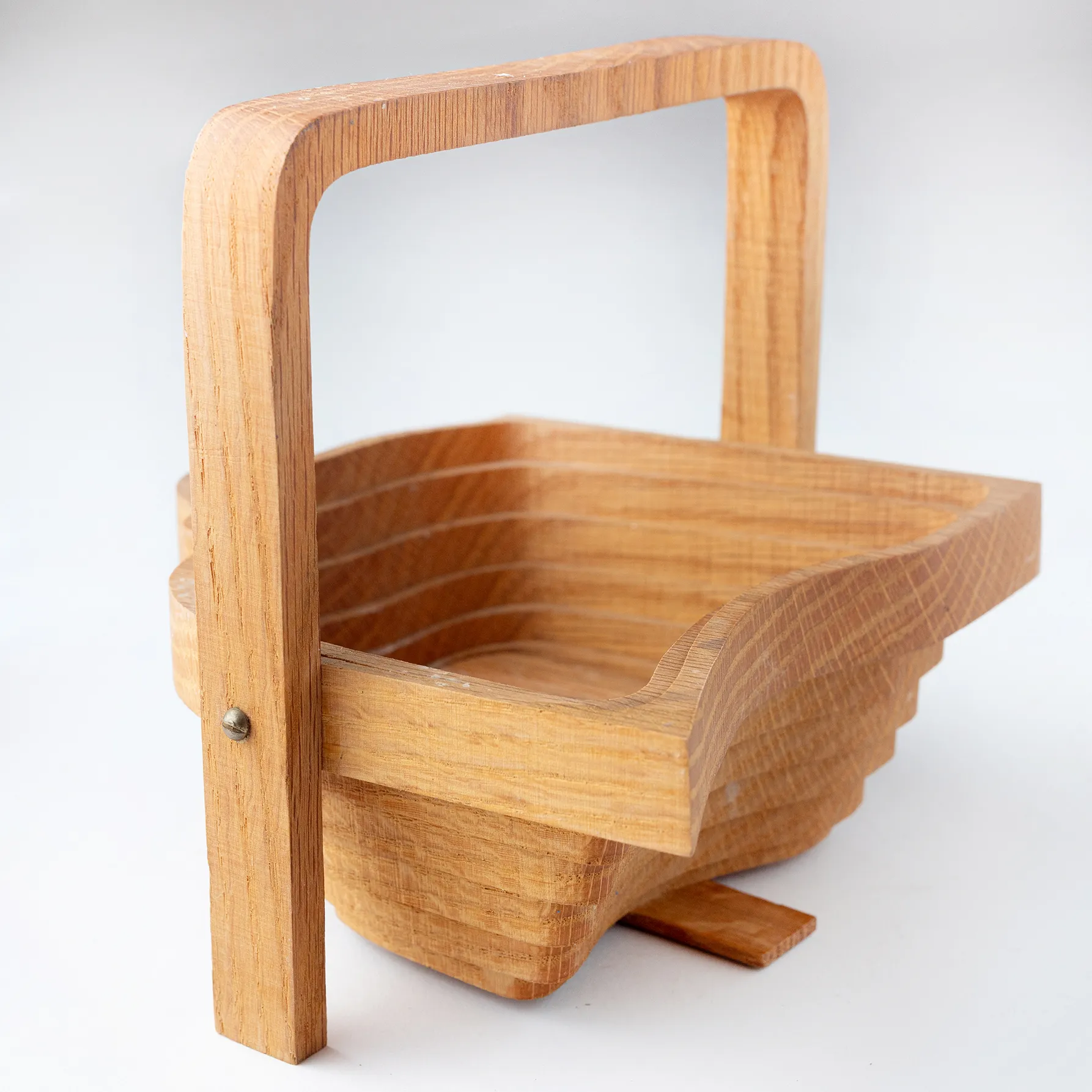 Handmade Telescoping Free Standing Wood Basket - 7" x 7.25"